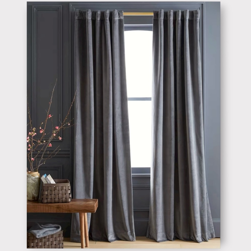 New! Quince Cotton Velvet Blackout Curtains in Slate Grey 48” x 96” Set of 2